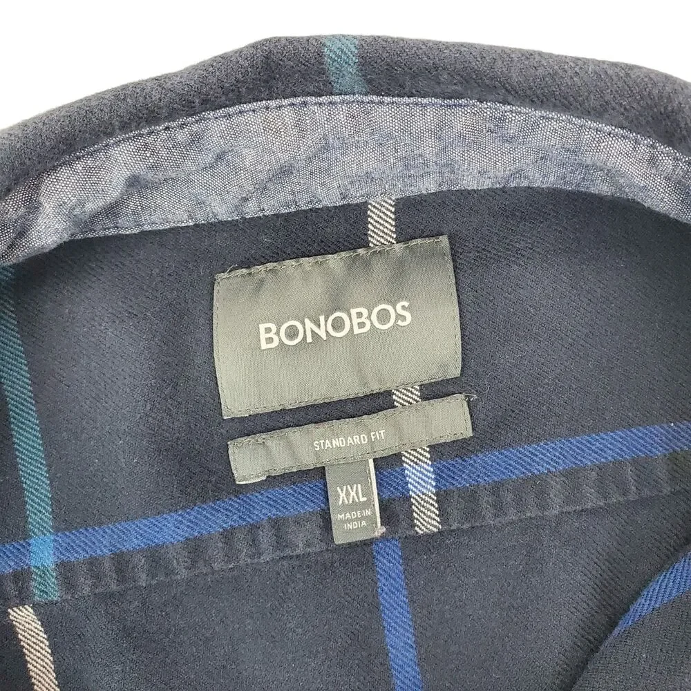 BONOBOS Shirt Mens XXL Blue Window Pane Plaid Standard Fit Button Down Preppy